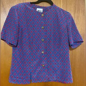 Vintage print button down blouse